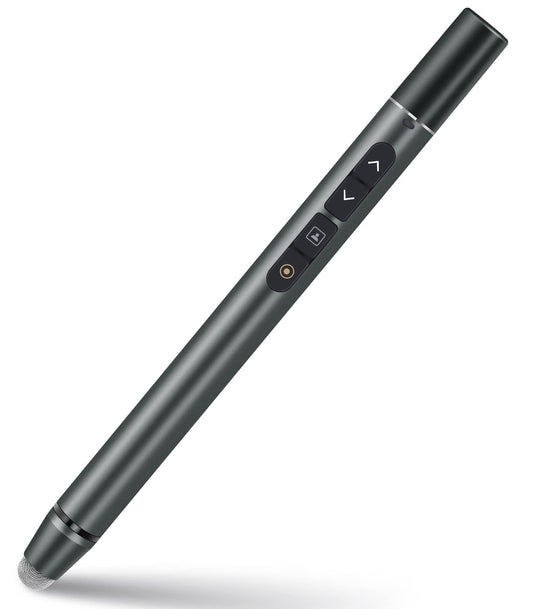 AMERTEERレーザーポインターレモート（モデルH108）は、スライド用のエアマウス、テレビタッチペン、スポットライト、拡大鏡、アナログポインターとしても機能します。調整可能で充電式のリモコンで、PowerPoint、Keynote、Googleなどに対応したプレゼンテーションに最適です