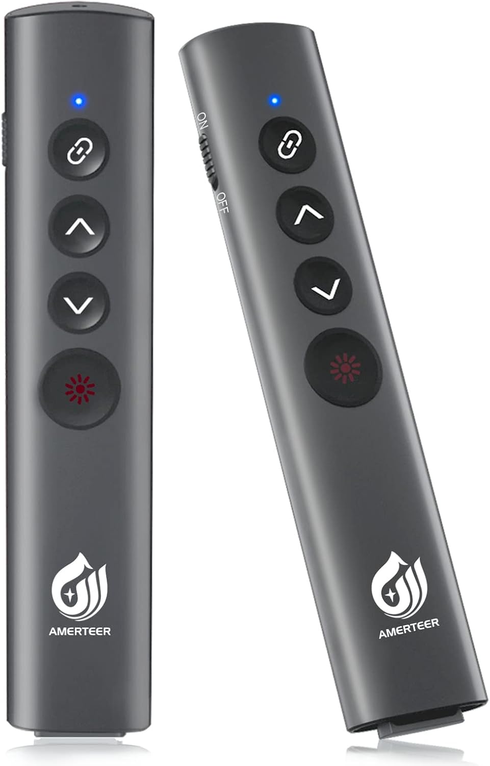 AMERTEER レーザーポインター PPTスライド用リモート ワイヤレス プレゼンター USB充電式 リモートコントロール PSC認証済み ハイパーリンク操作 PowerPoint、Keynote、Googleスライド用リモート等対応 収納パック付き グレー (075)