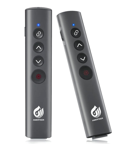 AMERTEER レーザーポインター PPTスライド用リモート ワイヤレス プレゼンター USB充電式 リモートコントロール PSC認証済み ハイパーリンク操作 PowerPoint、Keynote、Googleスライド用リモート等対応 収納パック付き グレー (075)