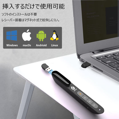 AMERTEER レーザーポインターは、カラスを撃退する高出力レーザーポインター機能を備えた強力なクリック機能があります。PPTスライドリモコン、PSC認証、ワイヤレスマウス操作、PowerPoint、Keynote、Googleスライドなどに対応。カラーはブラック（031）。