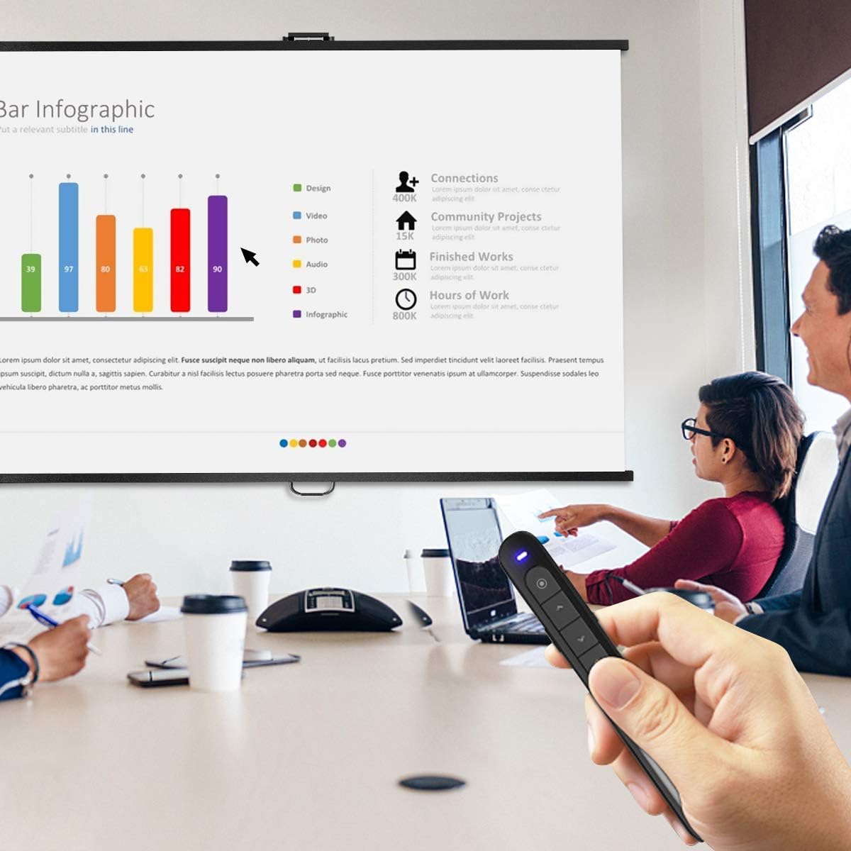 AMERTEER Wireless Presenter, No Laser, Remote Mouse Function, Indicator Stick, Control Range 32.8 ft (10 m)