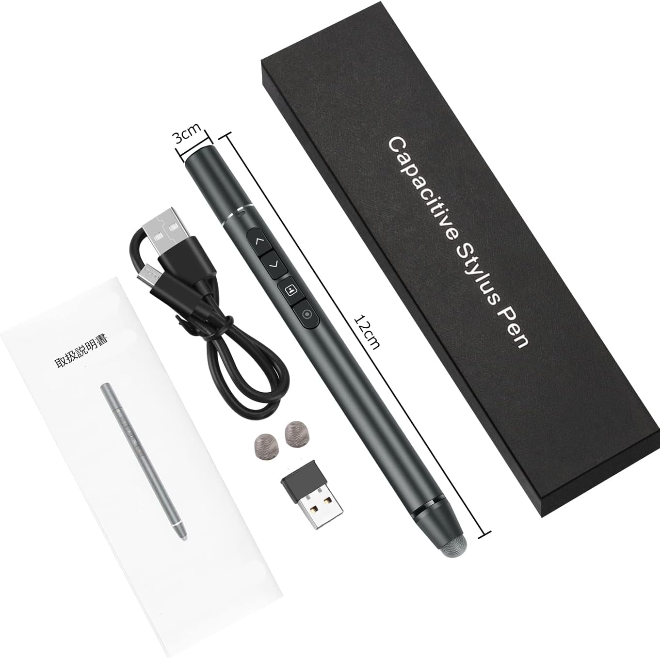 AMERTEERレーザーポインターレモート（モデルH108）は、スライド用のエアマウス、テレビタッチペン、スポットライト、拡大鏡、アナログポインターとしても機能します。調整可能で充電式のリモコンで、PowerPoint、Keynote、Googleなどに対応したプレゼンテーションに最適です