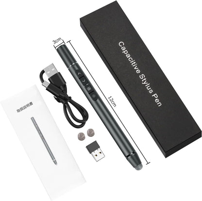 AMERTEERレーザーポインターレモート（モデルH108）は、スライド用のエアマウス、テレビタッチペン、スポットライト、拡大鏡、アナログポインターとしても機能します。調整可能で充電式のリモコンで、PowerPoint、Keynote、Googleなどに対応したプレゼンテーションに最適です