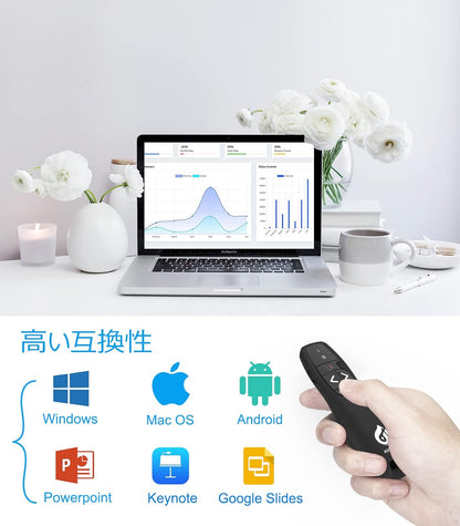 AMERTEER レーザーポインター PPTスライド用リモート ワイヤレス プレゼンター 単四電池式 リモートコントロール PSC認証済み ハイパーリンク操作 PowerPoint、Keynote、Googleスライド用リモート等対応 収納パック付き ブラック (015)