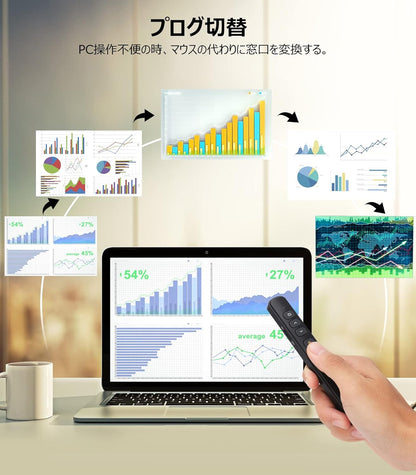 AMERTEER レーザーポインター PPTスライド用リモート ワイヤレス プレゼンター USB充電式 リモートコントロール PSC認証済み ハイパーリンク操作 PowerPoint、Keynote、Googleスライド用リモート等対応 収納パック付き ブラック (067)