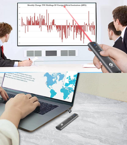 AMERTEER Laser Pointer PPT Slide Remote Wireless Presenter USB Rechargeable Remote Control PSC Certified Hyperlink Control for PowerPoint, Keynote, Google Slide Remote, and More with Storage Pack Gray
