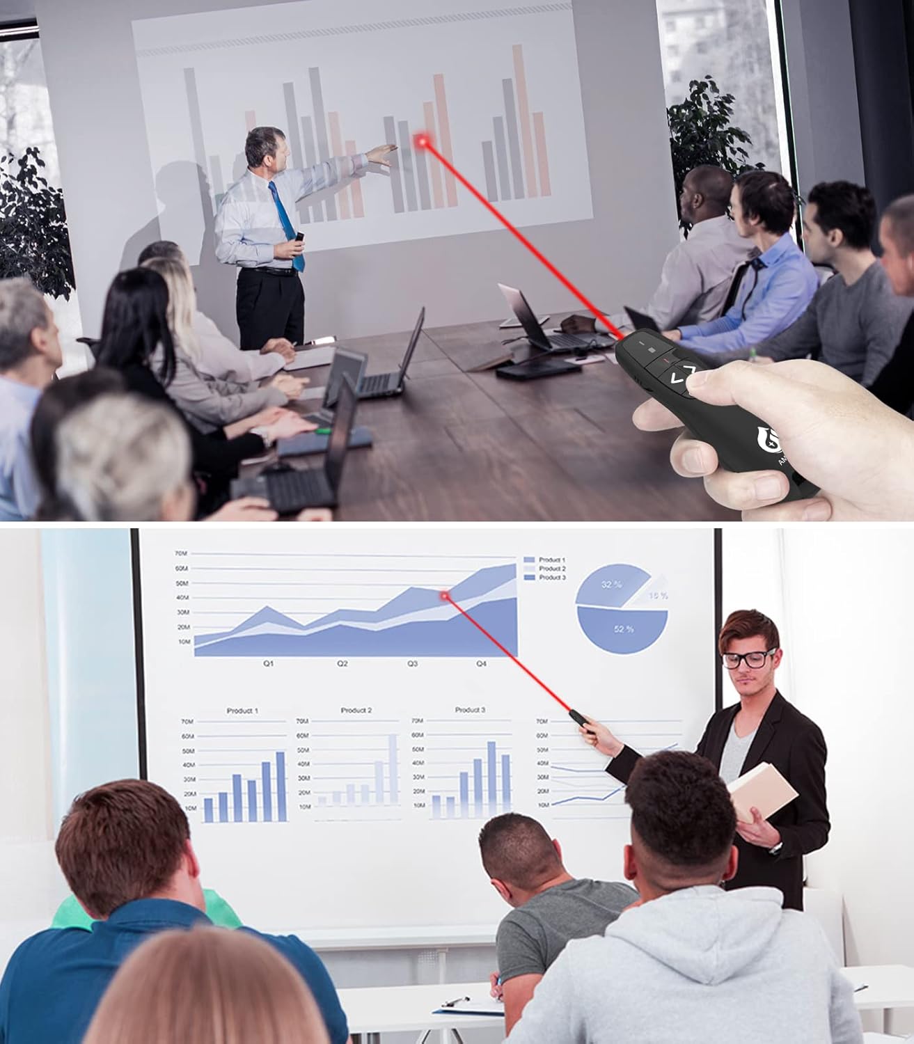 AMERTEER レーザーポインター PPTスライド用リモート ワイヤレス プレゼンター 単四電池式 リモートコントロール PSC認証済み ハイパーリンク操作 PowerPoint、Keynote、Googleスライド用リモート等対応 収納パック付き ブラック (015)