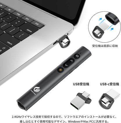 AMERTEER Laser Pointer PPT Slide Remote Wireless Presenter USB Rechargeable Remote Control PSC Certified Hyperlink Control for PowerPoint, Keynote, Google Slide Remote