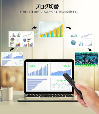 AMERTEER レーザーポインター PPTスライド用リモート ワイヤレス プレゼンター USB充電式 リモートコントロール PSC認証済み ハイパーリンク操作 PowerPoint、Keynote、Googleスライド用リモート等対応 収納パック付き ブラック (068)