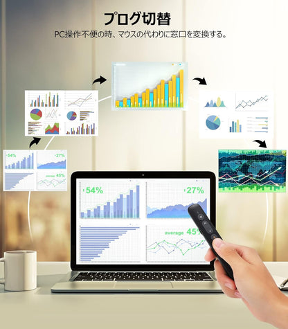 AMERTEER レーザーポインター PPTスライド用リモート ワイヤレス プレゼンター USB充電式 リモートコントロール PSC認証済み ハイパーリンク操作 PowerPoint、Keynote、Googleスライド用リモート等対応 収納パック付き ブラック (072)