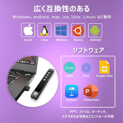 AMERTEER レーザーポインター PPTスライド用リモート ワイヤレス プレゼンター USB充電式 リモートコントロール PSC認証済み ハイパーリンク操作 PowerPoint、Keynote、Google等対応 収納パック付き ブラック （038）