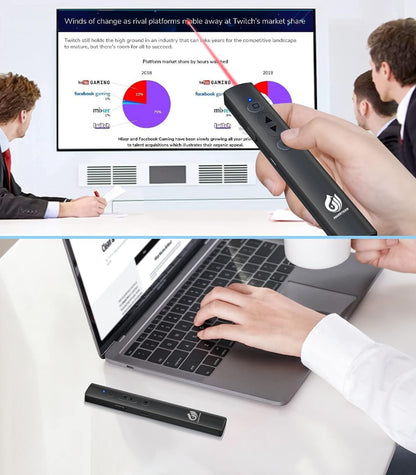 AMERTEER レーザーポインター PPTスライド用リモート ワイヤレス プレゼンター USB充電式 リモートコントロール PSC認証済み ハイパーリンク操作 PowerPoint、Keynote、Googleスライド用リモート等対応 収納パック付き ブラック (073)